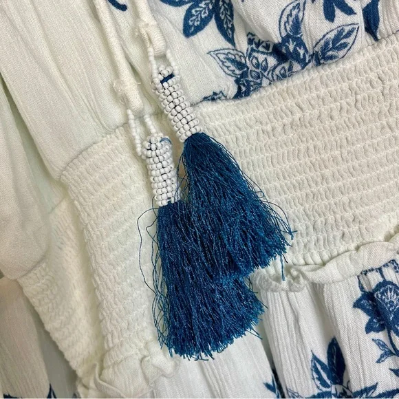 Chico’s Blue White Bohemian Balloon Sleeve Maxi Dress Pockets size 10 - Picture 6 of 10